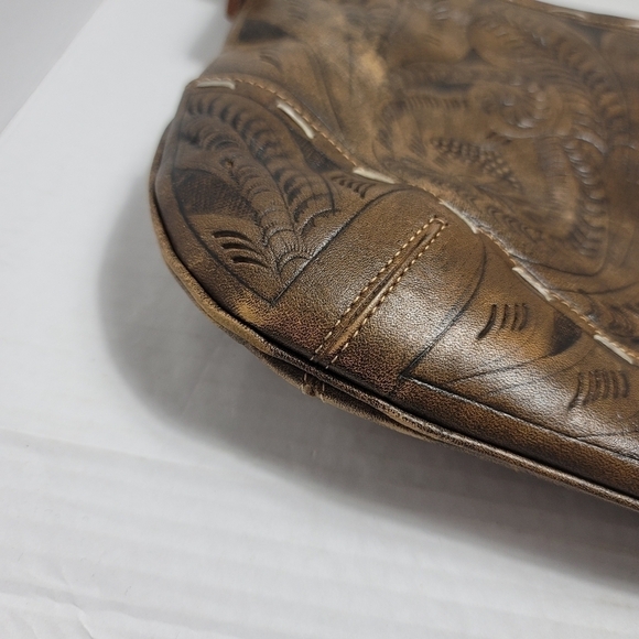 Leaders in Leather Handtooled Classic Tooled Shoulder Bag Medium Braided Strap - Picture 4 of 12